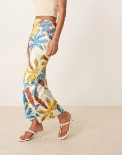 Never Fully Dressed Dorris Maxi Skirt Co-ord In Blue Palm Print For Women -Never Fully Dressed Sales 208347903 5