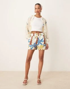 Never Fully Dressed Palm Print Shorts Co-ord In Cream For Women Cream Print -Never Fully Dressed Sales 208347918 1 creamprint 1