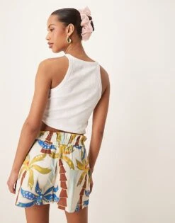 Never Fully Dressed Palm Print Shorts Co-ord In Cream For Women Cream Print -Never Fully Dressed Sales 208347918 3