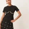 Never Fully Dressed Shell Boob Baby Tee Co-ord In Black For Women