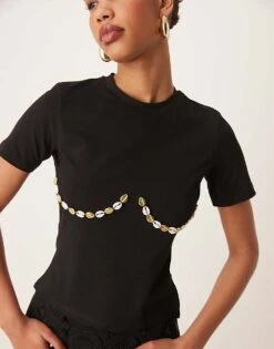 Never Fully Dressed Shell Boob Baby Tee Co-ord In Black For Women -Never Fully Dressed Sales 208347934 4