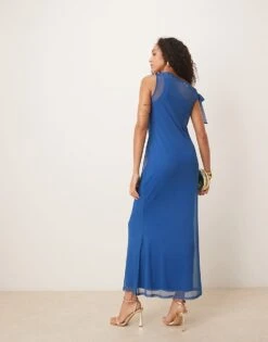 Never Fully Dressed Asymmetric Off Shoulder Maxi Dress In Blue Sun Print For Women Cobalt -Never Fully Dressed Sales 208347936 4