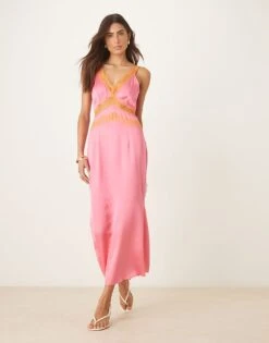 Never Fully Dressed Lace Insert Midaxi Dress In Pink And Orange For Women Pink/orange -Never Fully Dressed Sales 208347978 1 pinkorange 1