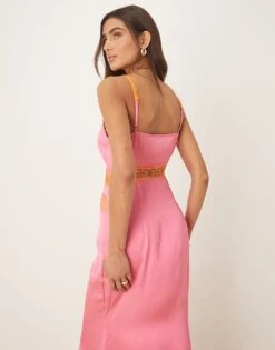 Never Fully Dressed Lace Insert Midaxi Dress In Pink And Orange For Women Pink/orange -Never Fully Dressed Sales 208347978 3