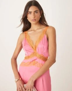 Never Fully Dressed Lace Insert Midaxi Dress In Pink And Orange For Women Pink/orange -Never Fully Dressed Sales 208347978 4