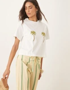 Never Fully Dressed Embroidered Palm Boob T-shirt In White For Women -Never Fully Dressed Sales 208347998 4