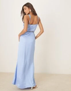 Never Fully Dressed Mimi Lace Cut-out Satin Midaxi Dress In Blue For Women -Never Fully Dressed Sales 208348001 3
