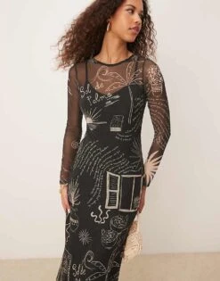 Never Fully Dressed Mesh Midaxi Dress In Black For Women -Never Fully Dressed Sales 208348050 1 black 1
