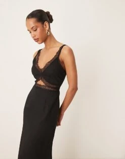 Never Fully Dressed Mimi Linen Cut-out Midaxi Dress In Black For Women