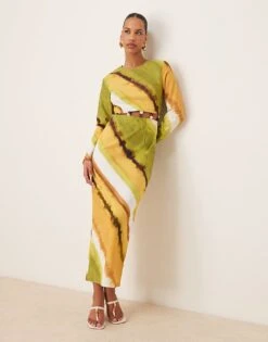 Never Fully Dressed Cut-out Waist Midaxi Dress In Green Ombre Print For Women -Never Fully Dressed Sales 208348087 1 greenombre 1