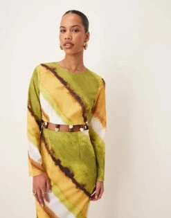 Never Fully Dressed Cut-out Waist Midaxi Dress In Green Ombre Print For Women -Never Fully Dressed Sales 208348087 4