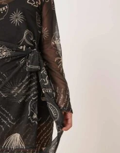 Never Fully Dressed Petite Mesh Mini Dress In Black Print For Women -Never Fully Dressed Sales 208355822 3