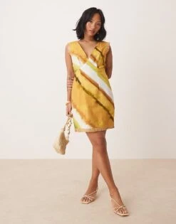 Never Fully Dressed Petite Frill Hem Mini Shift Dress In Green Ombre Print For Women