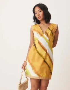 Never Fully Dressed Petite Frill Hem Mini Shift Dress In Green Ombre Print For Women -Never Fully Dressed Sales 208355840 3