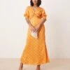 Never Fully Dressed Petite May Gold Fleck Maxi Dress In Orange For Women