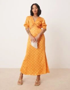 Never Fully Dressed Petite May Gold Fleck Maxi Dress In Orange For Women