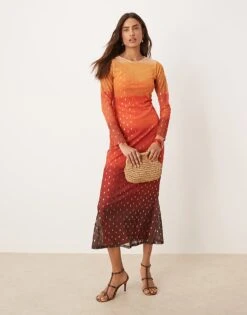 Never Fully Dressed Sunset Ombre Mesh Midaxi Dress In Orange And Red For Women -Never Fully Dressed Sales 208425839 1 orange 1