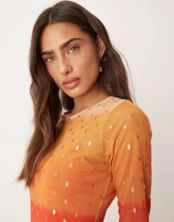 Never Fully Dressed Sunset Ombre Mesh Midaxi Dress In Orange And Red For Women -Never Fully Dressed Sales 208425839 3