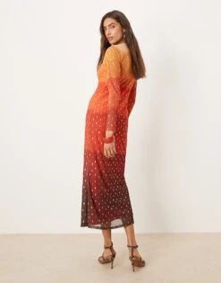 Never Fully Dressed Sunset Ombre Mesh Midaxi Dress In Orange And Red For Women -Never Fully Dressed Sales 208425839 4