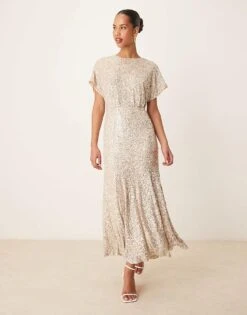 Never Fully Dressed Embellished Maxi Dress In Silver Sequin For Women